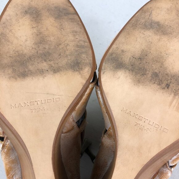 Max Studio Women's Size 7.5M Tan Brown Peep Toe Wedge Heel Ankle Booties Boots - Picture 13 of 14